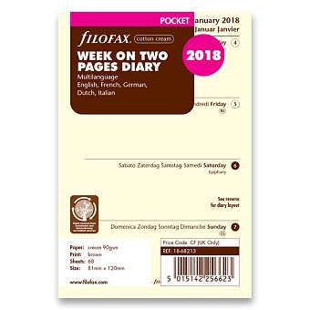 Obrázek produktu Týdenní kalendář 2018, 5 jazyků - náplň kapesních diářů Filofax