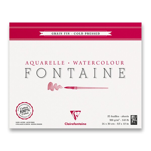 Akvarelový blok Clairefontaine Fontaine Cold Pressed 24 x 30 cm, 25 listů, 300 g