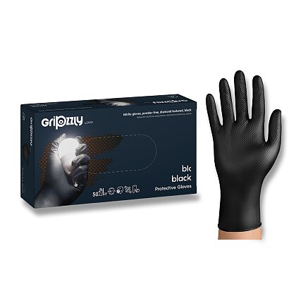 Obrázek produktu easyCARE Gripzzly - jednorázové nitrilové rukavice - černé, velikost M, 50 ks