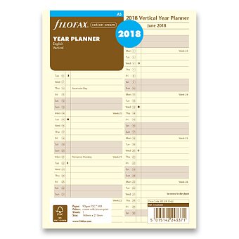 Obrázek produktu Plánovací kalendář 2018, Aj - náplň A5 diářů Filofax