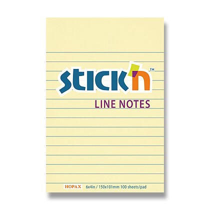 Obrázek produktu Hopax Stick'n Notes - samolepicí bloček - 150 x 101 mm, 100 l., žlutý, linkovaný