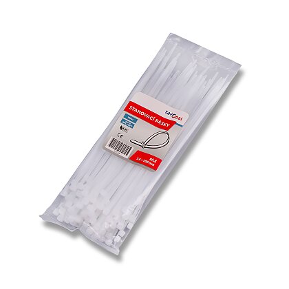 Obrázok produktu Sťahovacie pásky - 3,6 x 200 mm, biele, 100 ks