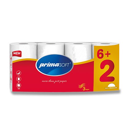 Obrázek produktu PrimaSoft - toaletní papír - 3vrstvý, návin 14 m, 120 útržků, 8 ks