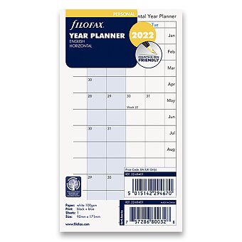 Obrázek produktu Roční plánovací kalendář 2022, Aj - horizontální, náplň osobních diářů Filofax