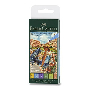 Obrázek produktu Popisovač Faber-Castell Pitt Artist Pen Brush - 6 ks, hrot B, letní odstíny