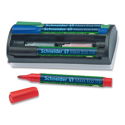 Obrázek produktu Schneider Maxx Eco 110 - popisovač na bílé tabule - 4 barvy + houba + nahradní náplně
