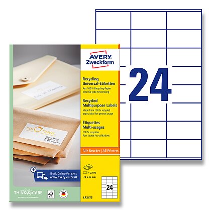 Obrázok produktu Avery Zweckform - univerzálne etikety - 70,0 x 36,0 mm, 2400 etikiet, recyklované