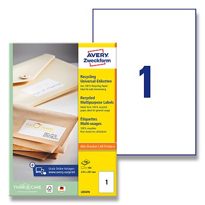 Obrázok produktu Avery Zweckform - univerzálne etikety - 210,0 x 297,0 mm, 100 etikiet, recyklované