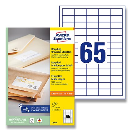 Obrázek produktu Avery Zweckform - univerzální etikety - 38,0 x 21,2 mm, 6500 etiket, recyklované