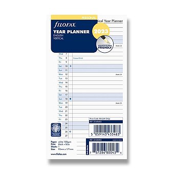 Obrázek produktu Roční plánovací kalendář 2023, Aj - vertikální, náplň osobních diářů Filofax