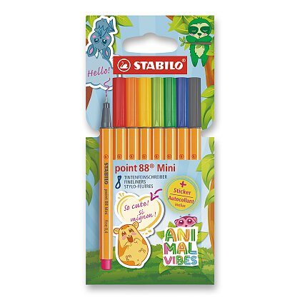 Obrázok produktu STABILO point 88 Mini Animal Vibes - liner - sada 8 farieb + samolepka