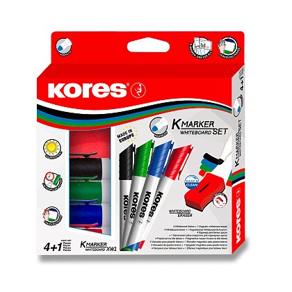 Obrázok produktu Kores Whiteboard set - popisovač - 4 farby s mazacou hubkou