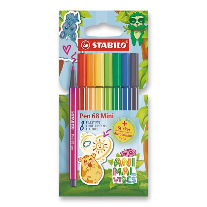 Obrázok produktu STABILO Pen 68 Mini Animal Vibes - fix - sada 8 farieb + samolepka