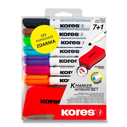 Obrázok produktu Kores K-Marker Whiteboard set - popisovač na biele tabule - 6 + 1 ks a mazacia hubka