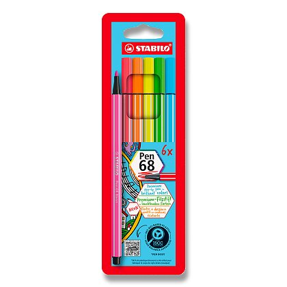 Obrázek produktu STABILO Pen 68 - prémiový vláknový fix - sada 6 neonových barev
