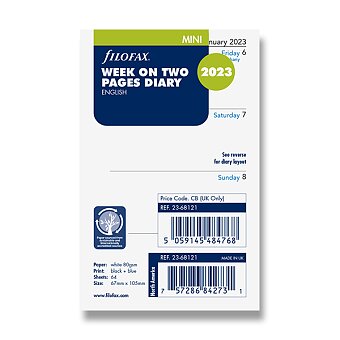 Obrázek produktu Týdenní kalendář 2023, týden/2 strany, Aj - náplň mini diářů Filofax