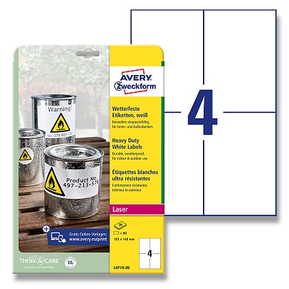 Product image Avery Zweckform - Self-adhesive white PET labels - 105.0 x 148.0 mm, 80 labels