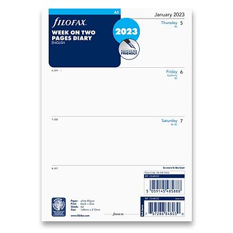 Obrázek produktu Týdenní kalendář 2022, týden/2 strany, Aj - náplň A5 diářů Filofax