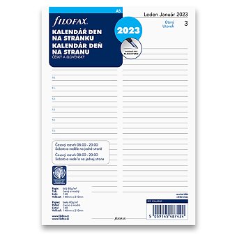 Obrázek produktu Denní kalendář 2023, den/1 strana, Čj - náplň A5 diářů Filofax