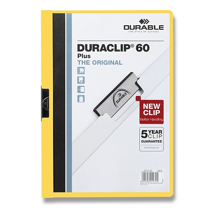 Obrázok produktu Durable Duraclip - plastový rýchloviazač s klipom - na 60 listov, A4, žltý
