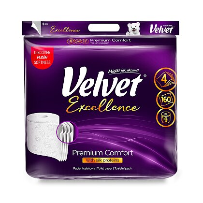Obrázek produktu Velvet Excellence - toaletní papír - 4vrstvý, návin 20 m, 160 útržků, 9 rolí