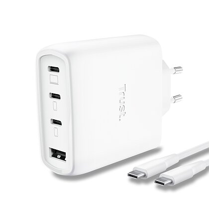 Obrázok produktu Trust Maxo - USB GaN nabíjačka - 4 porty, 3x USB-C, 1 x USB-A, 65W, 2 m, biela