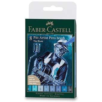 Obrázek produktu Popisovač Faber-Castell Pitt Artist Pen Brush Blues - sada 8 ks, hrot B