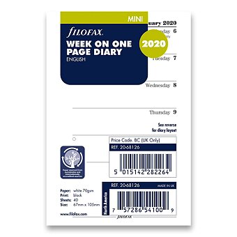 Obrázek produktu Týdenní kalendář 2020, Aj - náplň mini diářů Filofax