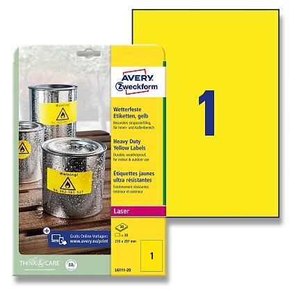 Obrázek produktu Avery Zweckform - žluté PET etikety - 210×297 mm, 20 etiket