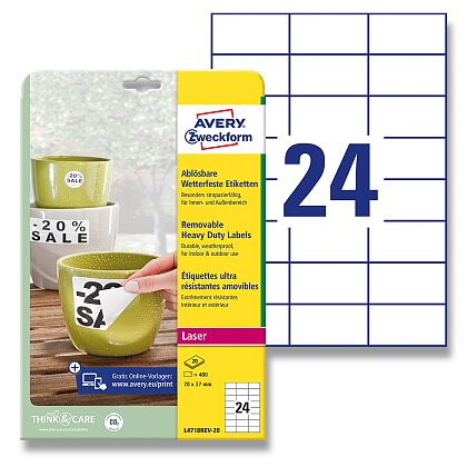 Obrázek produktu Avery Zweckform - nepermanentní PET etikety - 70 × 37 mm, 480 etiket