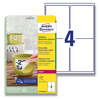 Obrázek produktu Avery Zweckform - nepermanentní PET etikety - 99,1 × 139 mm, 80 etiket