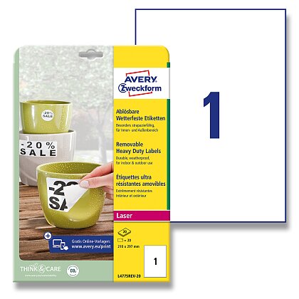 Obrázek produktu Avery Zweckform - nepermanentní PET etikety - 210 × 297 mm, 20 etiket