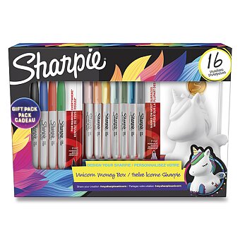 Obrázek produktu Sada popisovačů SHARPIE s kasičkou Unicorn - sada, 16 ks