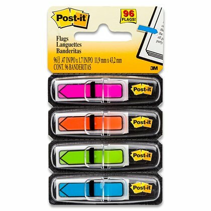 Obrázok produktu 3M Post-it Index 684 - samolepiace záložky - 11,9 x 43,2 mm, 4 x 24 šípiek, neónové farby