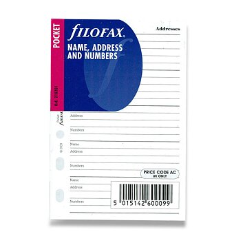 Obrázek produktu Adresár, 20 listov - náplň vreckových diárov Filofax