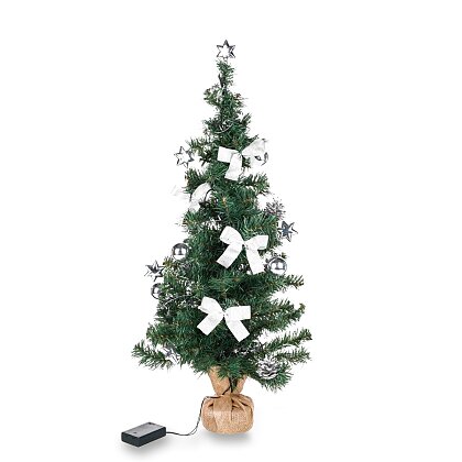 Obrázek produktu Umělý vánoční strom s LED osvětlením a stříbrnými ozdobami - 75 cm