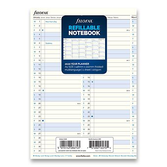 Obrázek produktu Roční kalendář 2020 - náplň A5 zápisníků Filofax Notebook