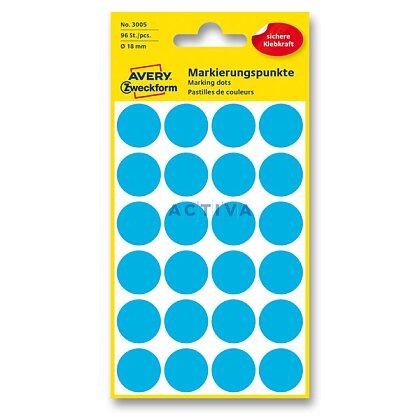 Obrázok produktu Avery Zweckform - guľaté etikety - priemer 18 mm, 96 etikiet, modré