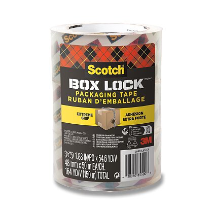 Obrázek produktu 3M Scotch Box Lock 3950-LR3-EF - balicí páska - 48 mm x 50 m, transparentní, 3 ks