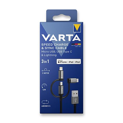 Obrázek produktu Varta - USB kabel - 3-in-1, USB-A - Light/Micro/C, 2 m