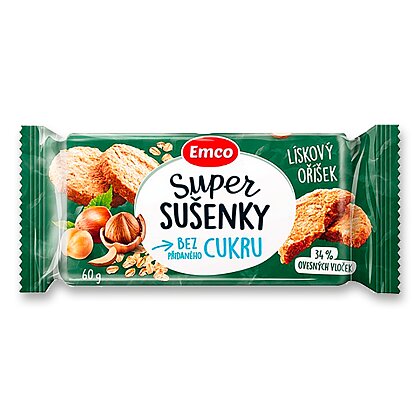 Obrázok produktu Emco Super Sušienky Bez Cukru - ovsené sušienky - lieskový oriešok, 60 g