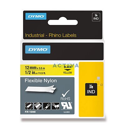 Obrázek produktu Dymo Rhino 18490 - nylonová flexibilní páska - černo-žlutá, 12 mm x 3,5 m