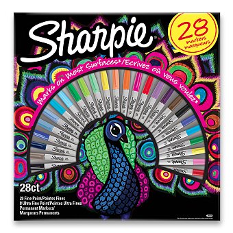 Obrázek produktu Permanentní popisovač Sharpie Fine + Ultra Fine Peacock - sada 28 barev