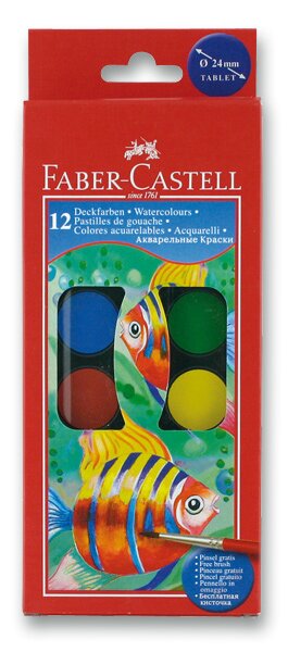 Vodové barvy Faber-Castell 12 barev, průměr 24 mm