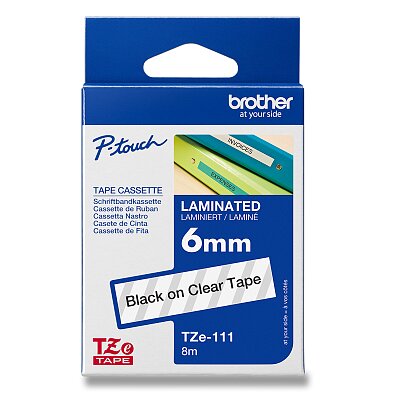 Obrázek produktu Brother TZE-111 - náhradní páska - 6 mm x 8 m, černo-transparentní