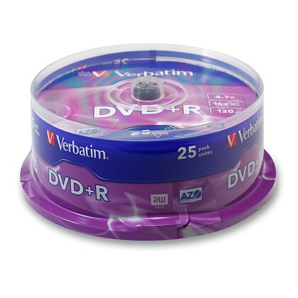 Obrázek produktu Verbatim DVD+R - zapisovatelné DVD - 4,7 GB, 25 ks, spindl