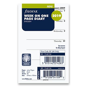 Obrázek produktu Týdenní kalendář 2019, Aj, bílý - náplň mini diářů Filofax