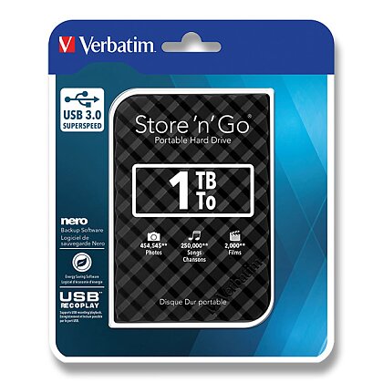 Product image Verbatim Green Button 3.0 - external drive 2.5" - USB 3.0, 1 TB, black