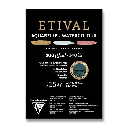 Product image Clairefontaine Etival Black Cold Pressed/Rough - akvarelový blok - A4, 15 listů, 300 g