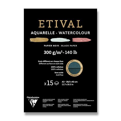 Obrázek produktu Clairefontaine Etival Black Cold Pressed/Rough - akvarelový blok - A3, 15 listů, 300 g